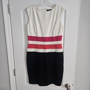 Lauren Ralph Lauren Colorblock Sheath Dress Size 12 Sleeveless Career Work